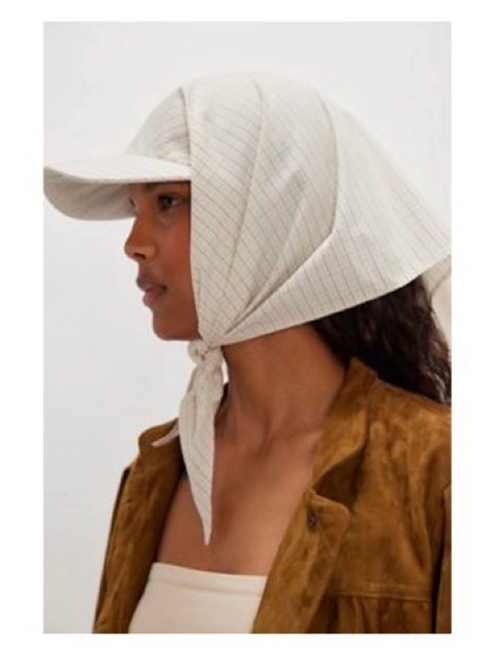 Free People Ellie Brimmed Scarf Hat in Beige Pinstripe NWT